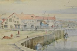 Gordon Wilson (20th Century), watercolour, A harbour scene with masted boats, signed and dated