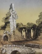 Agnes Dewhurst (19th Century School), watercolour, An architectural ruin with stone arched bridge to