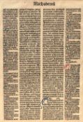 An illuminated leaf taken from a bible of 1492 A.D., double sided, and having 'Certificate of