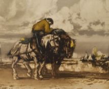 Ferdinand Jean Luigini (1870-1943, French), aquatint, Work horses in a harbour, signed to the