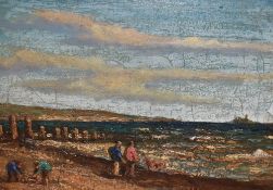 Albert Ernest Bottomley (1873-1950, British), oil on canvas, A beach scene, possibly Shoreham,