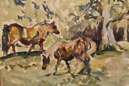 Attributed to Bill Wild (20th Century), watercolour, Horses in a field, framed and under glass,