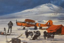 After Michael Turner (20th Century), coloured print, 'Taylorcraft Auster 6', of RAF interest,