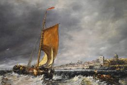 20th Century School, oil on board, A dramatic maritime landscape of large scale and with a