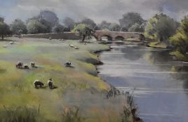 Christopher Assheton-Stones (b.1947, British), pastel, 'Isel Bridge', near Cockermouth, Cumbria,