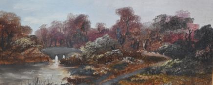 S. Cartledge (19th/20th Century), oil on board, An autumnal landscape with arched bridge, signed