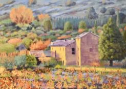 Don Bastow (20th Century, British), oil on board, 'Provence Vineyard', of Post-Impressionist