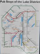 *Local Interest - A poster print for 'Pub Stops of the Lake District', framed and under plastic,