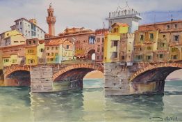 Giovani Ospitali (1927-2016, Italian), watercolour, 'Firenze: Ponte Vecchio', signed to the lower