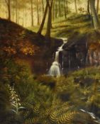 B.Beckett (19th/20th Century), gouache, A woodland scene with waterfall, signed to the lower left,