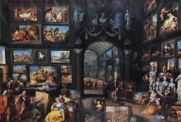 After Willem van Haecht (1593-1637, Flemish), coloured print, 'The Gallery of Cornelis van der