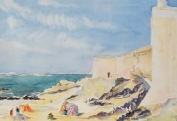20th Century School, watercolour, A Mediterranean coastal landscape, framed, mounted, and under