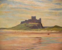 William Hartley Waddington (1883-1961, British), oil on board, 'Bamburgh Castle', Northumberland,
