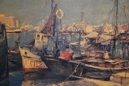 After R. Bartisch (20th Century), coloured print, 'Spanish Harbour', framed, measuring 58cm x