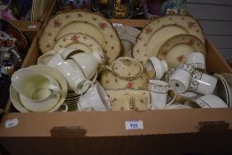 Four pieces of an Aynsley white tea service, a vintage Crown Ducal part tea service in cream and