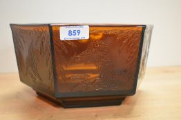 An attractive early 20th Century hexagonal Sherdley amber coloured glass bowl, of Art Deco design