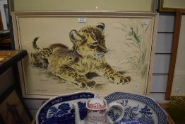 After Ralph Thompson (1913-2009, British), coloured lithograph, Tiger cub, framed and under glass,