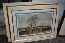 E.R. Roberts (20th Century), watercolours, Two landscapes including a floodplain, signed