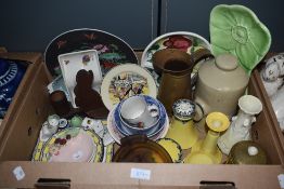 Two cartons of assorted ceramic items including a Wedgwood 'Peter Rabbit' egg and toast plate, a