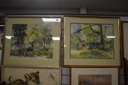 J.C. Preston (20th Century), watercolours, Two illustrations - 'Woods at Alston Hall' and 'July -