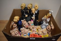 Eight Moorcraft Blackpool rabbit animal studies, four novelty Waiter kitchen helpers including two