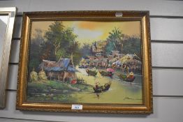20th Century Continental School, oil on board, A depiction of Thailand everyday life, signed to