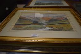 Five watercolours of local scenery comprising Rutter Force waterfall, a valley possibly Newlands,