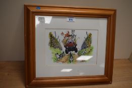 After Linda Birkinshaw (contemporary), coloured print, 'Country Chaos', signed, framed, mounted, and