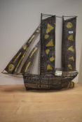 A 20th Century hand crafted wire and metal junk ship wall hanging sculpture, measuring 58cm high