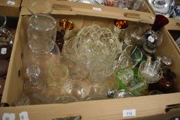 Two cartons of assorted glassware and ceramics including a Tuscan China cheese dome having Tulip