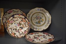 A 20th Century Mason's Ironstone 'Chinese Peony' patterned plate, diameter 27cm, and four Mason's '