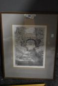 D.M Sykes (20th Century), pencil sketch, A stone arched bridge within overgrown setting, signed