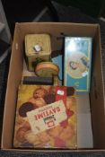A small selection of vintage coronation ware tins and other similar tins.