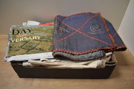 A set of White Canvass Overalls, large size along with three 50th Anniversary D-Day Tea Towels and a