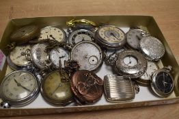 A large collection of pocket watches, including Smiths Empire, Intersoll Crown, some having