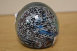 An attractive Mdina mottled swirl glass paperweight, uncut dome and flattened base with engraved