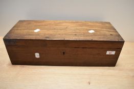 A 19th/20th Century mahogany hinged box, possibly for a telescope, measuring 20cm x 47cm x 14cm