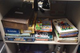 An assortment of vintage games including Scrabble, Master Mind and Pictionary alongside 1970s and