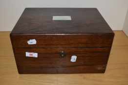 A Victorian Mother-of-Pearl inlaid rosewood travelling vanity/jewellery box, of hinged rectangular