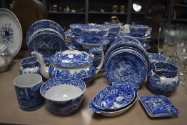 A vast assortment of Copeland Spode's Italian blue and white ware including teacups and saucers,