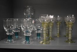 A group of six modern Denby Greenwich glass goblets, unmarked 14cm and sold along with six