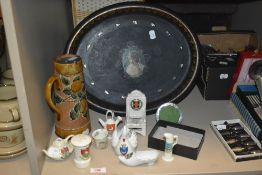A mixed lot including a paper-mache tray with Mother of Pearl inlays, a Royal Doulton stoneware ewer