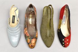 Four pairs of vintage ladies low-heeled shoes. A pair of K+S Creation Studio court shoes in a