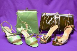 Two sets of occasion-wear shoes with matching handbags. A pair of Vivaldi strappy sandals in