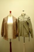Four 1980s leather jackets in muted neutral tones, all in good condition. A Made in England