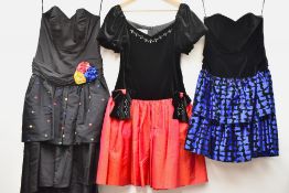 Eleven 1970s to 1980s cocktail and evening dresses. A Evenings by Ceremonia strapless dress, with