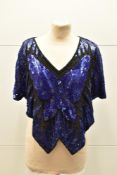 A 1980's Sudi, 100% silk cape top, with indigo-blue sequin butterfly motif and black seed beading,