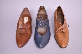 Three pairs of 1940s style low-heeled casual shoes. A pair of Nil-Sim-il-elace up shoes in