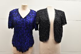 An Opera by Richards 1980's Beaded black short sleeved jacket, with black swirled beading, 100%