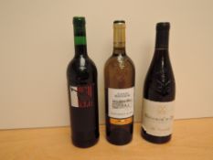 Three bottles of mixed Wine, 2012 Chateau Neuf Du Pape, Les Courlandes, 14% vol, 75cl, Chevalier